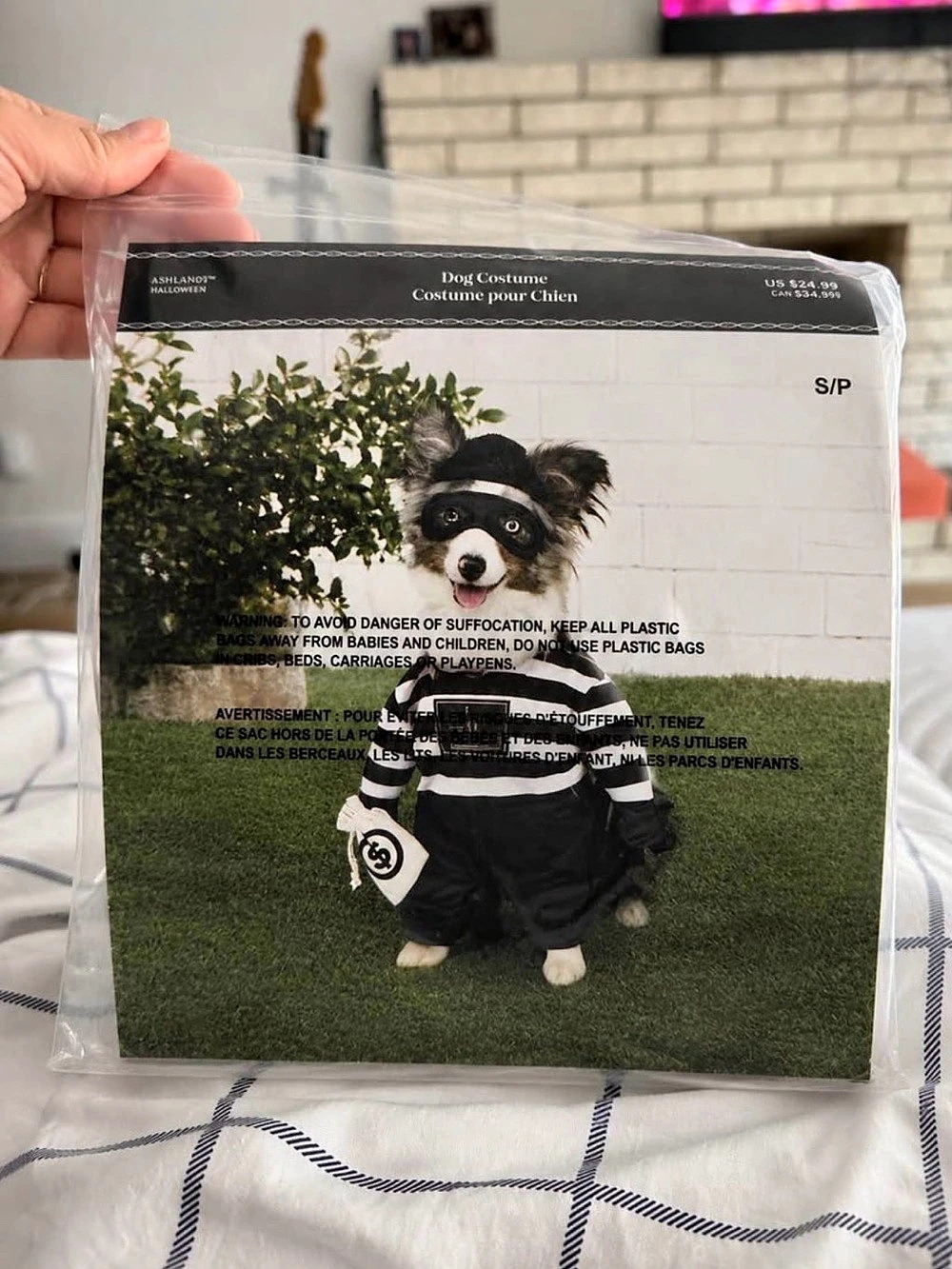 Ashland Burglar Dog Costume Black & White Small NWT